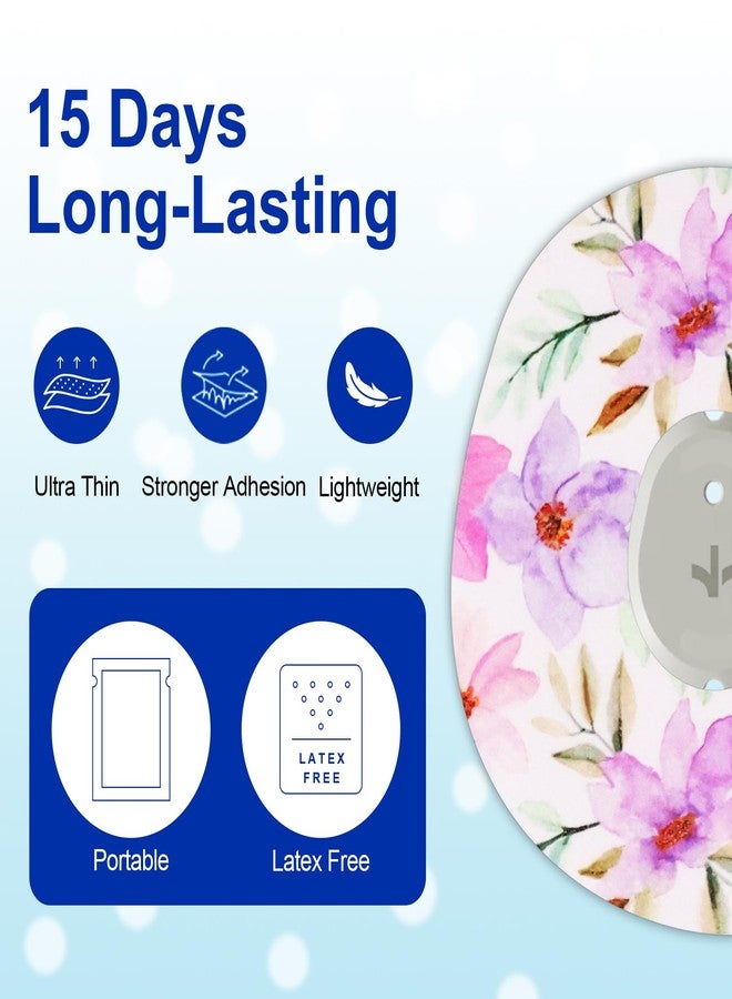 HONYOU 15Pack Adhesive Patches for Dexcom G7 & Stelo Overpatch Waterproof 15 Days Long Stay CGM Sensor Patches, Sweatproof & Latex-Free, Floral Pattern Overlay Tape with Hole - Image 3